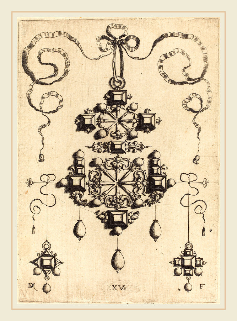 Detail of Pendant with Two Double Crosses, Surrounded by Four Diamond-Shaped Stones, Five Table-Stones, and Thirteen Pearls by Daniel Mignot