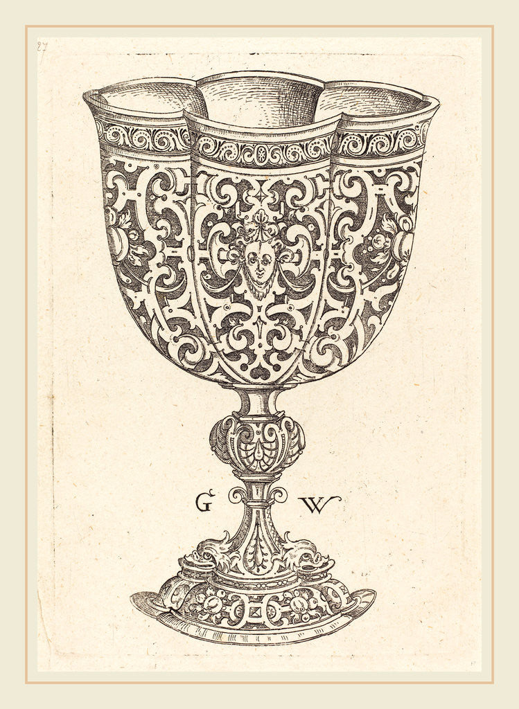 Detail of Chalice with six embossings, base decorated with two dolphins by Georg Wechter I