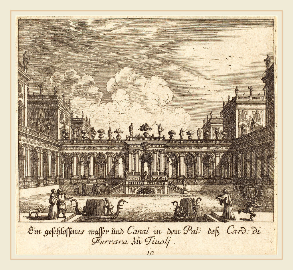 Detail of Palace and Canal, Cardinal di Ferrara, Tivoli, 1681 by Melchior Küsel