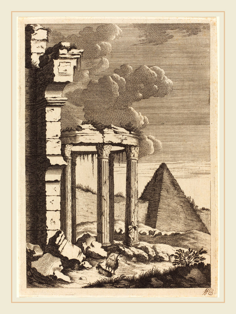 Detail of Goats before Ruins and a Pyramid, c. 1650 by Bernhard Zaech