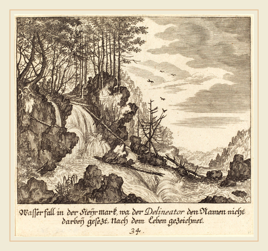 Detail of Waterfall, 1681 by Melchior Küsel