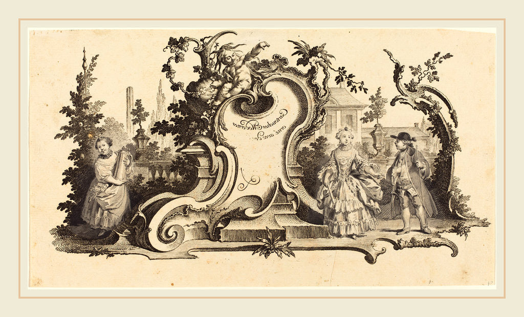 Detail of Cartouches Modernes orné avec des diferentes Figures by Johann Esaias Nilson