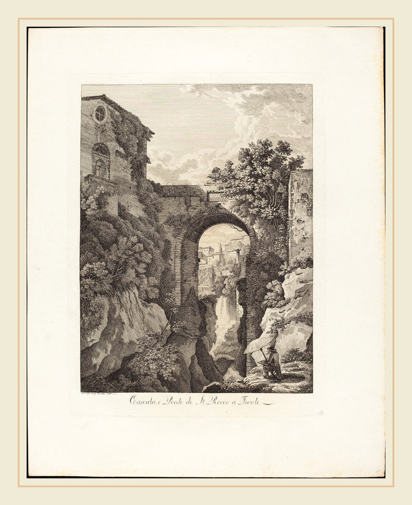 Detail of Cascata e Ponte di San Rocco a Tivoli, 1795 by Albert Christoph Dies