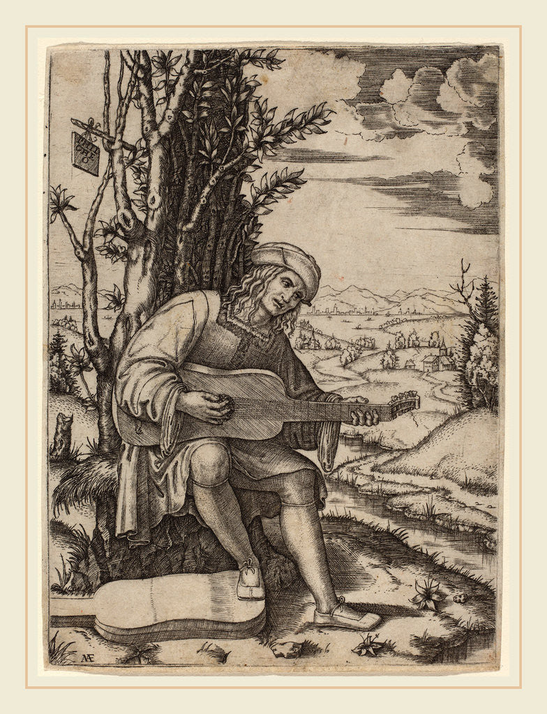 Detail of The Guitar Player by Marcantonio Raimondi