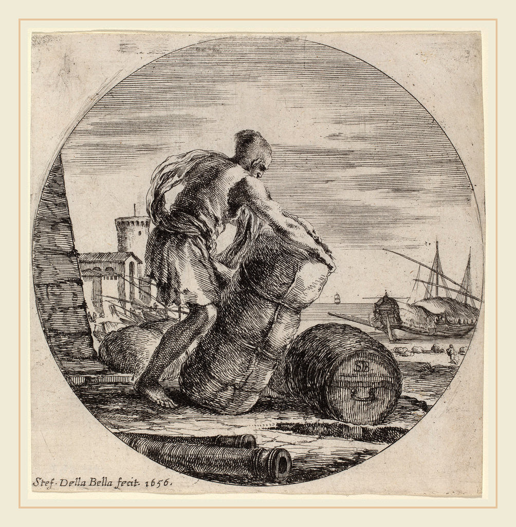 Detail of Galley Slave Hauling a Ship's Cargo, 1656 by Stefano Della Bella