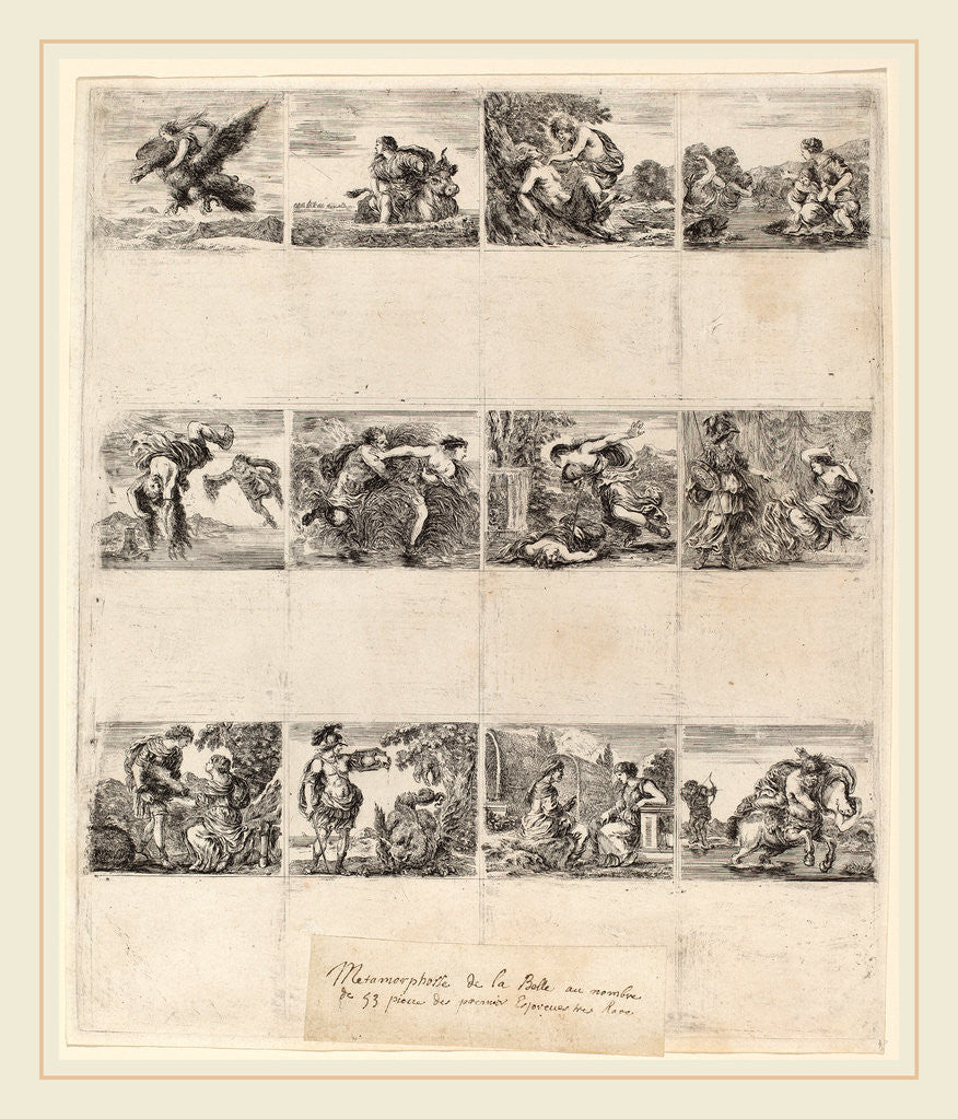 Detail of Mythological Playing Cards, 1644, 12 etchings on one sheet by Stefano Della Bella