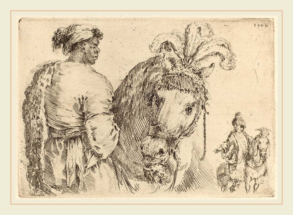 Detail of Negro Feeding a Horse, probably 1662 by Stefano Della Bella