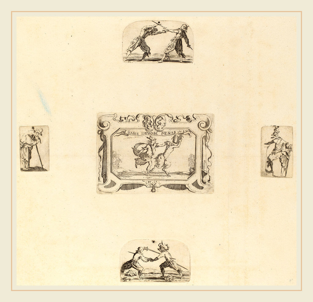 Detail of Soldiers, 5 etchings on 1 sheet of laid paper restrikes by Stefano Della Bella