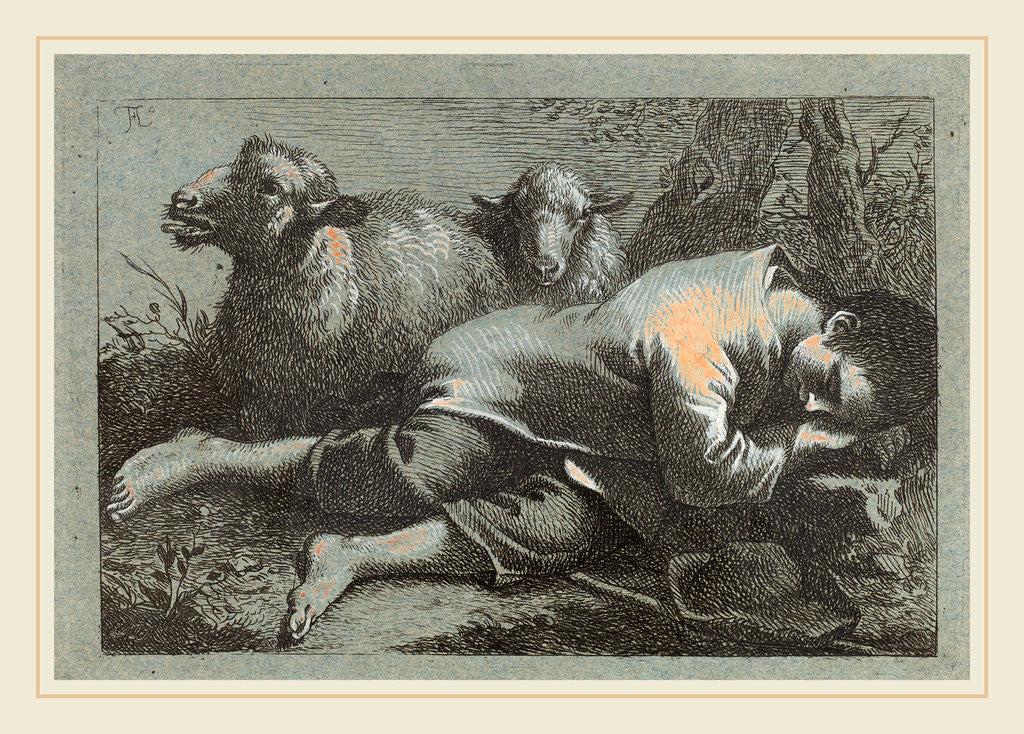Detail of Peasant Boy Asleep near Two Sheep by Francesco Londonio