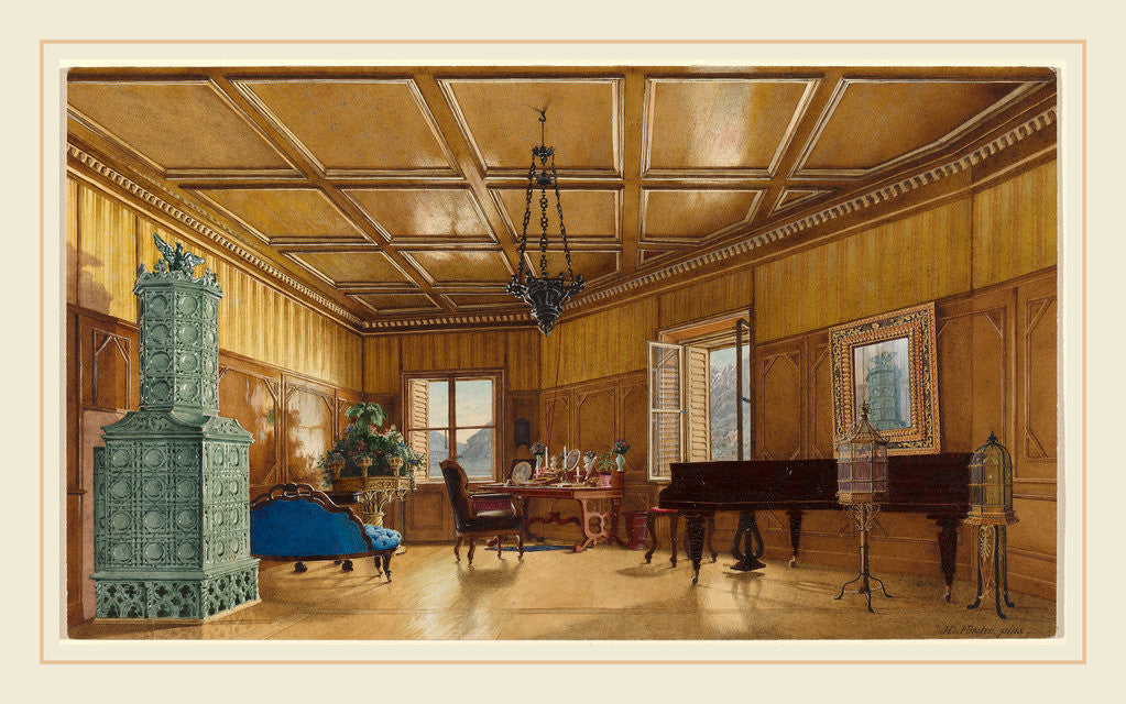 Detail of The Music Room of Archduchess Margarete, Princess of Saxony, in Schloss Ambras, 1870s by Heinrich von Förster