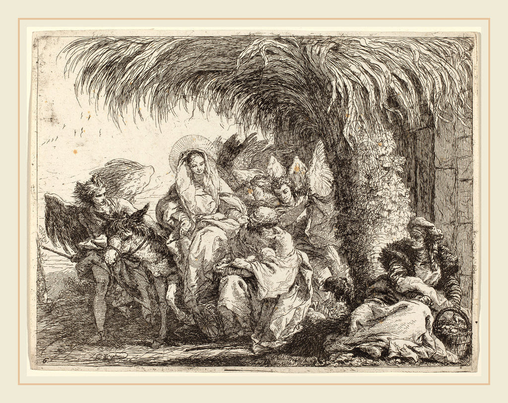 Detail of Joseph Kneels with the Child before Mary on the Donkey by Giovanni Domenico Tiepolo
