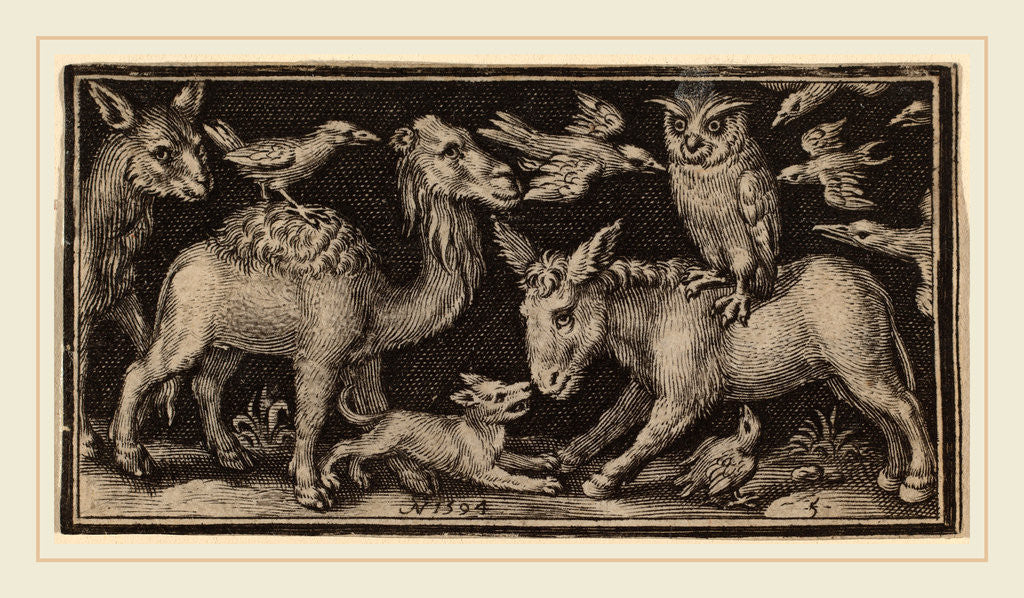 Detail of Owl on Back of Donkey, Bird on Back of Camel with Other Animals by Nicolaes de Bruyn