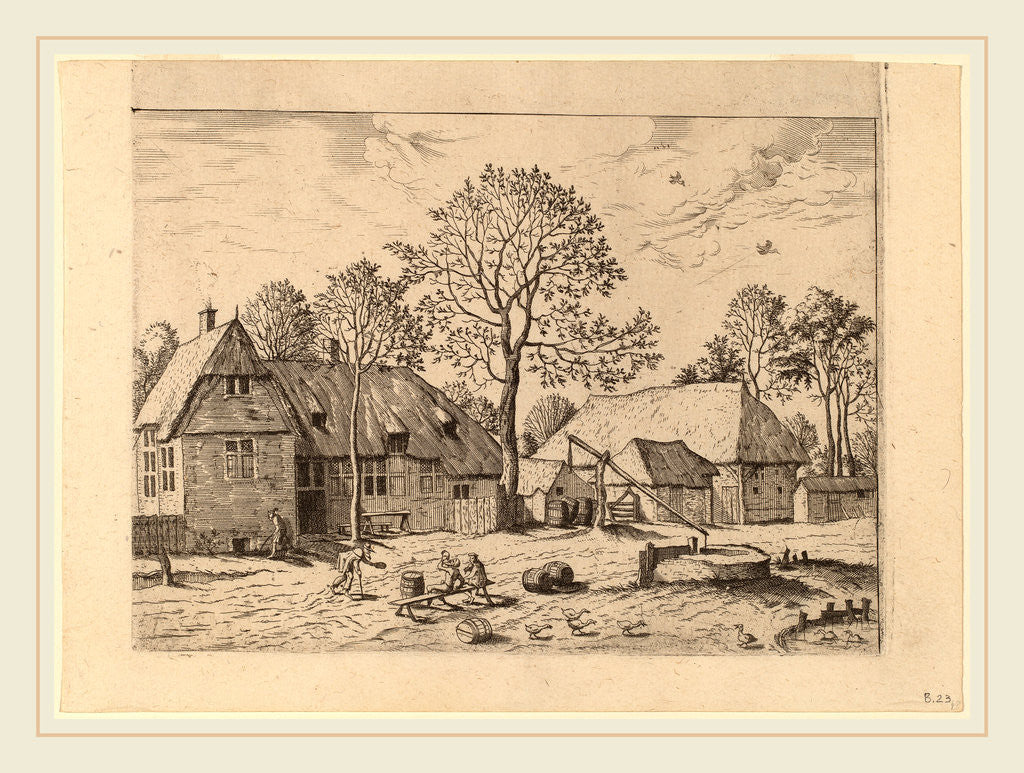 Detail of Farms with Draw Well by Johannes and Lucas van Doetechum