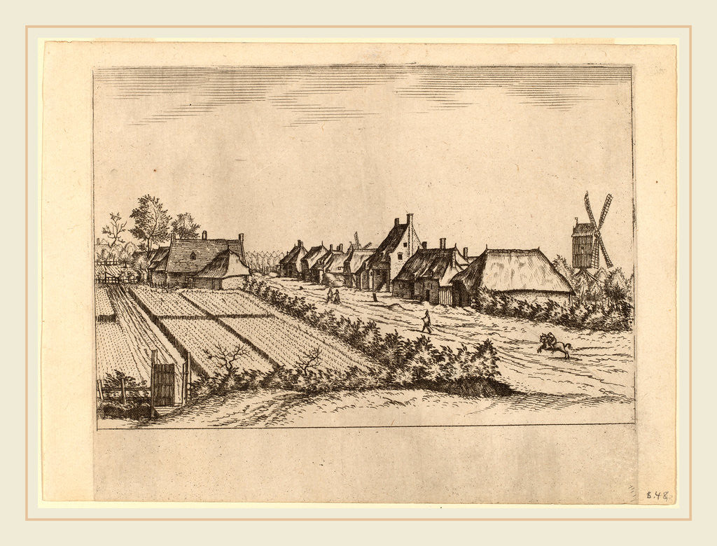 Detail of Fields and a Village Road with Post Mill by Johannes van Doetechum the Elder and Lucas van Doetechum