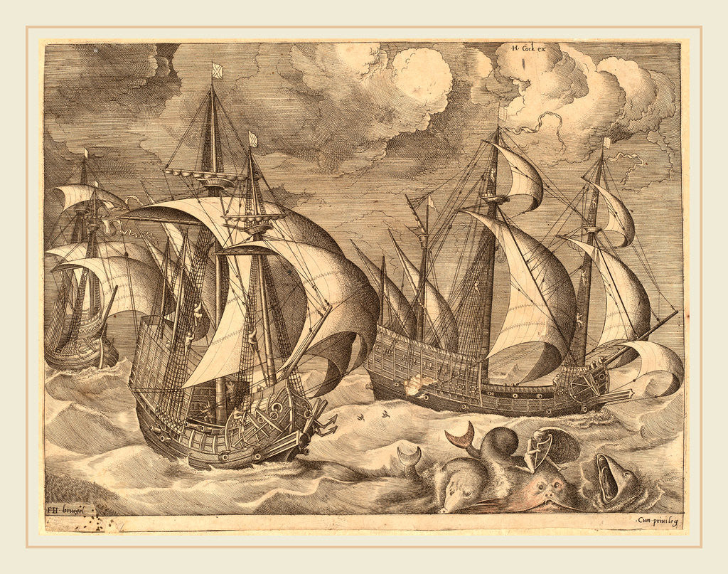 Detail of Three Caravels in a Rising Squall with Adrion on a Dolphin, 1565 by Frans Huys