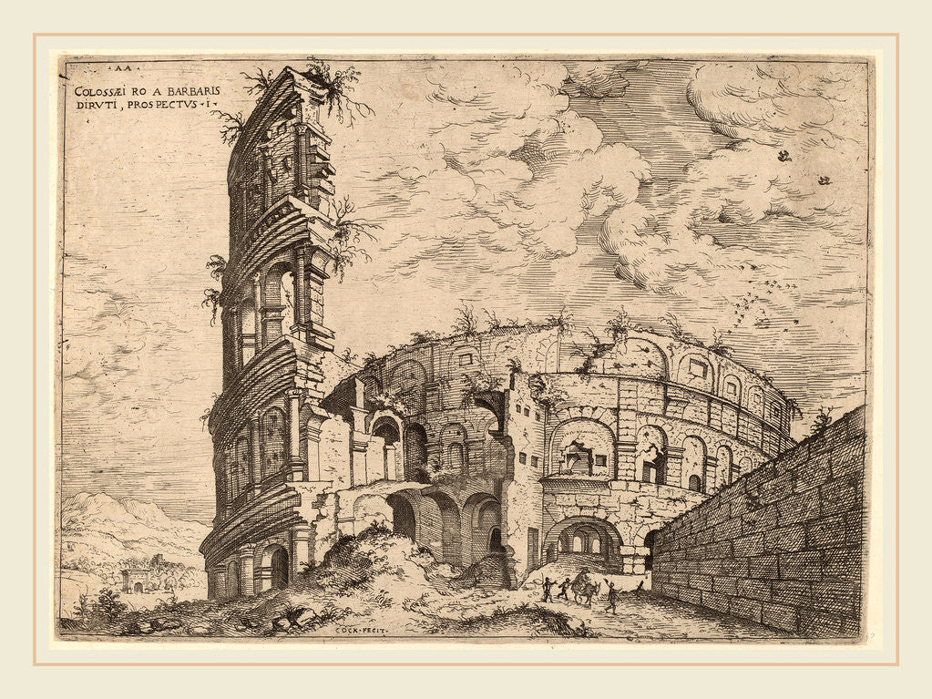 Detail of View of the Colosseum, probably 1550 by Hieronymus Cock
