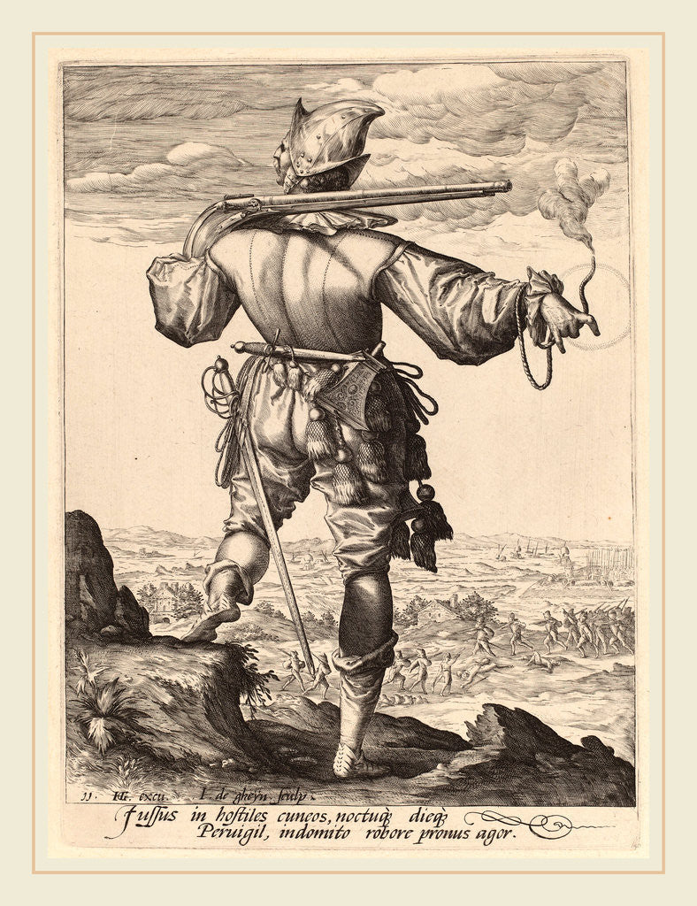 Detail of Helmeted Musketeer, 1587 by Jacques de Gheyn II