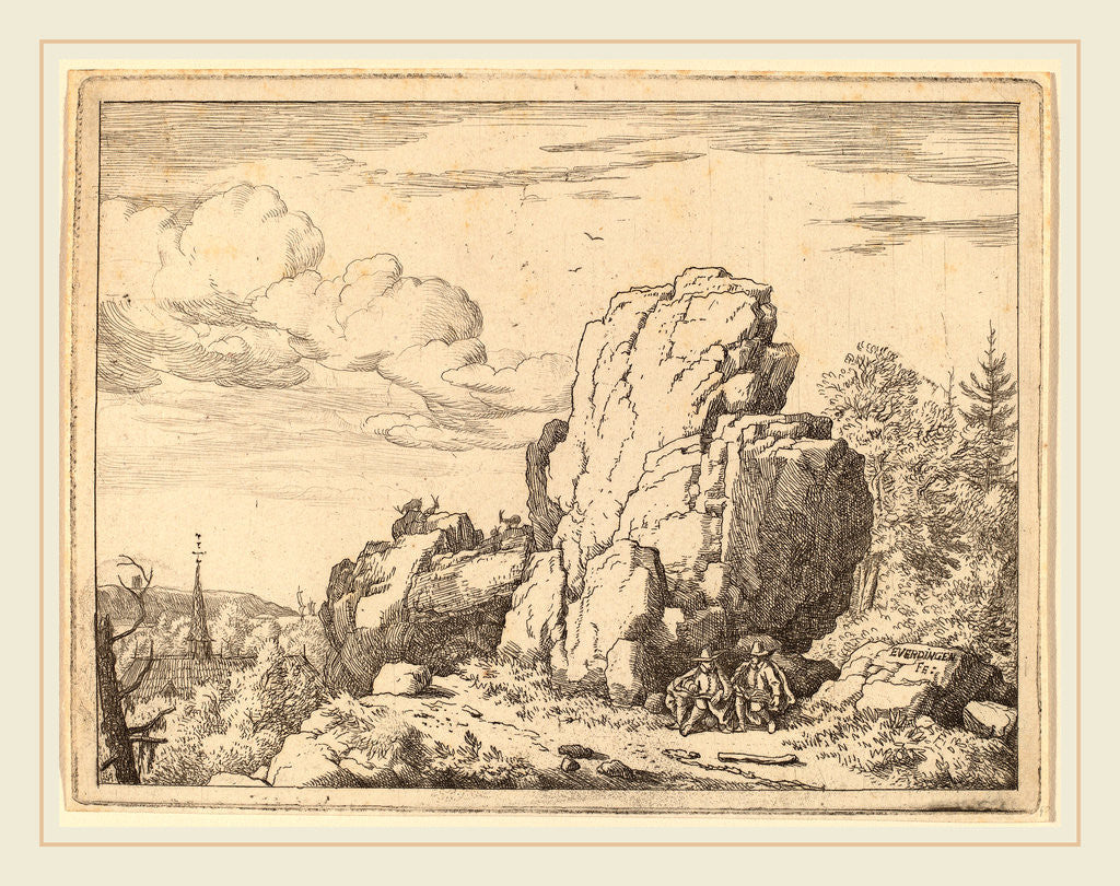 Detail of Two Men Seated at the Foot of a High Rock by Allart van Everdingen