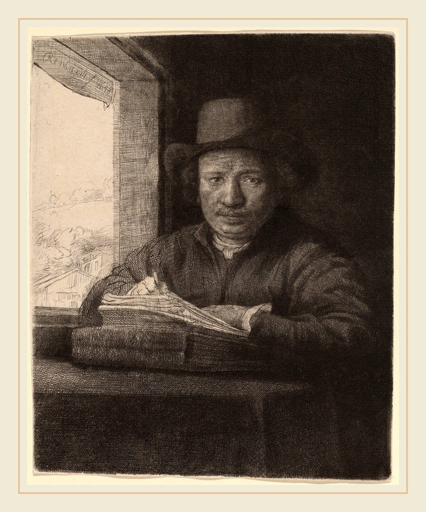 Detail of Self-Portrait Drawing at a Window, 1648 by Rembrandt van Rijn