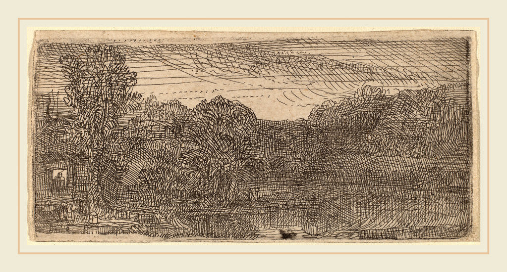 Detail of Small Gray Landscape: a House and Trees beside a Pool, c. 1640 by Rembrandt van Rijn