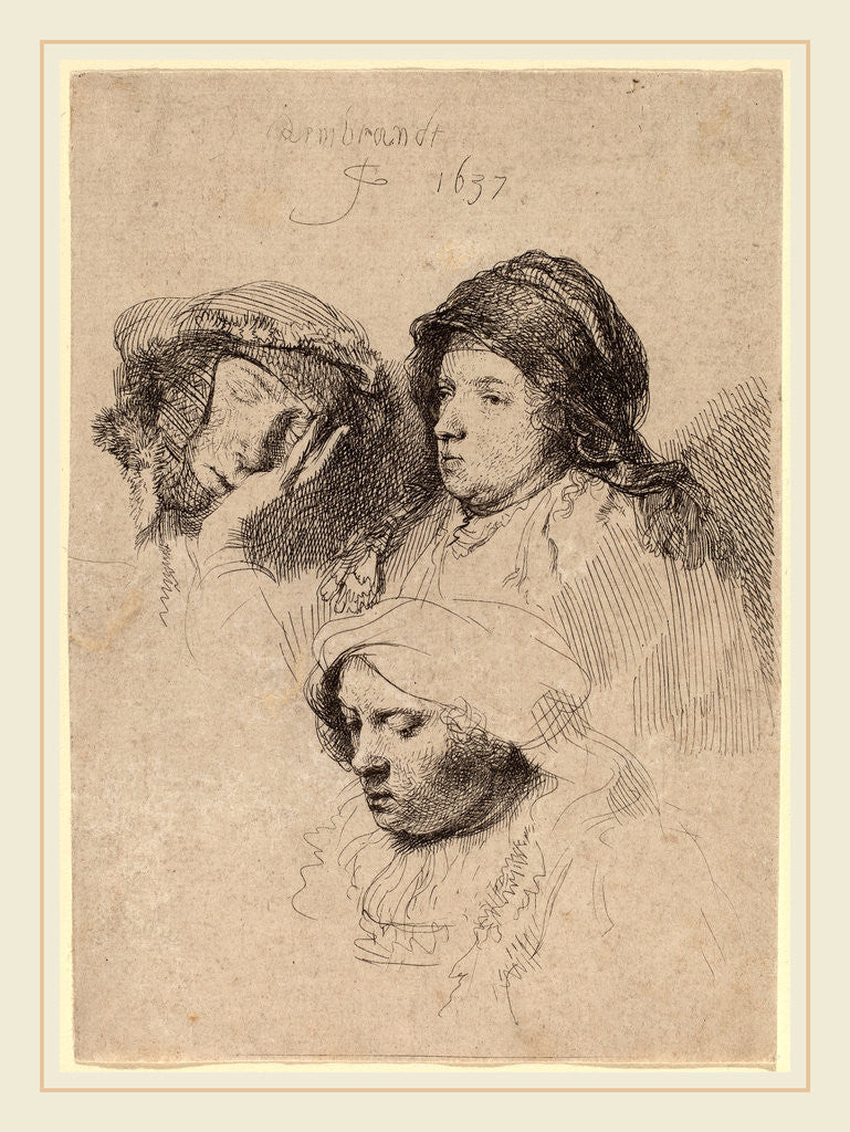 Detail of Three Heads of Women, One Asleep, 1637 by Rembrandt van Rijn