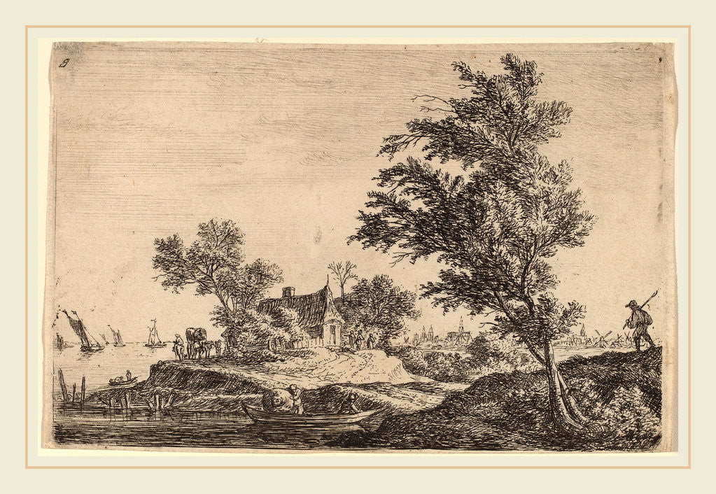 Detail of Traveler Passing Two Large Trees by Anthonie Waterloo