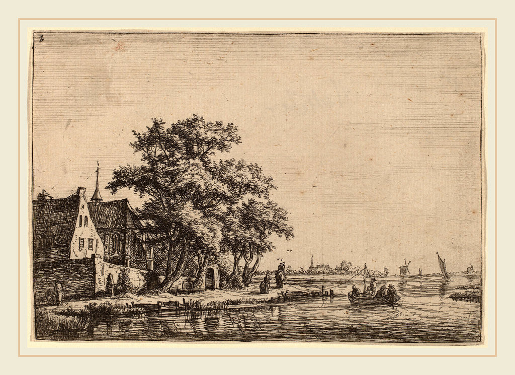 Detail of Churchyard at the Waterside by Anthonie Waterloo