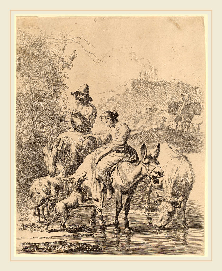 Detail of Shepherdess on a Donkey by Nicolaes Pietersz Berchem