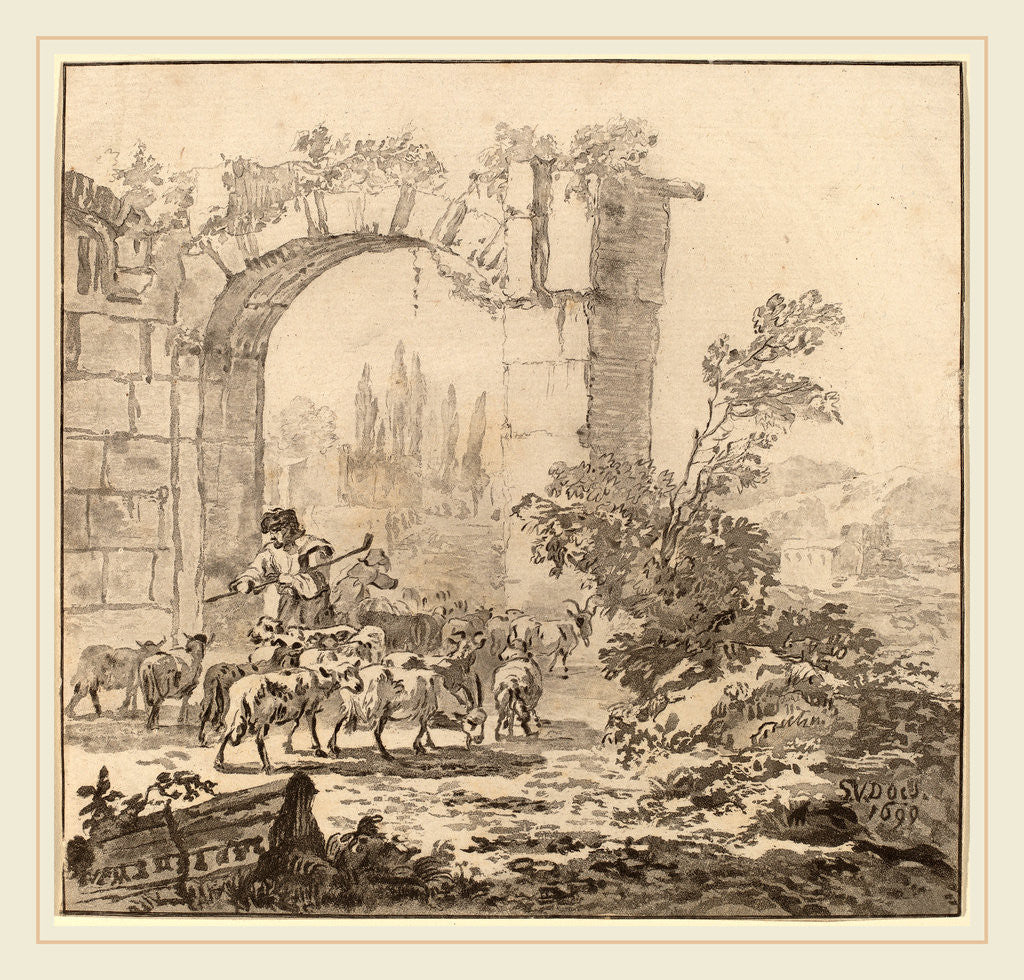 Detail of Flock of Goats, 1781 by Cornelis Ploos van Amstel and Cornelis Brouwer