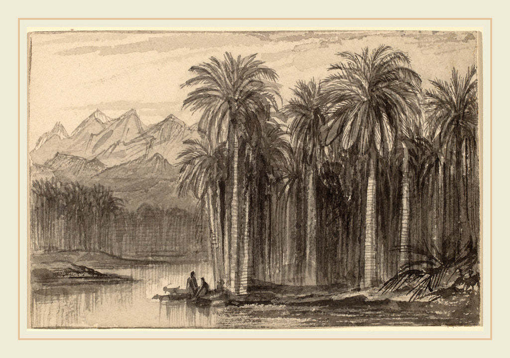 Detail of Figures Setting Out in Canoes from a Palm Grove by Edward Lear
