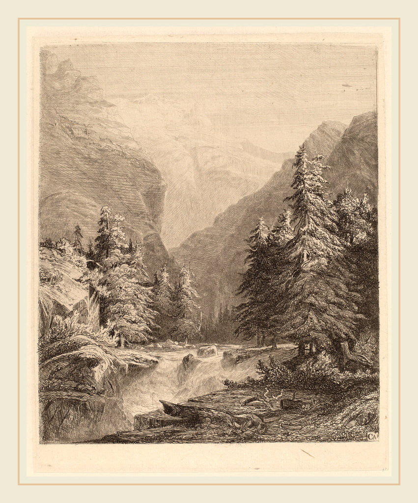 Detail of Mountain Waterfall by Alexandre Calame