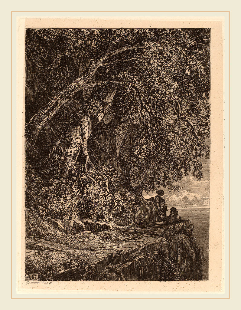 Detail of Couple Resting on a Cliff by Alexandre Calame