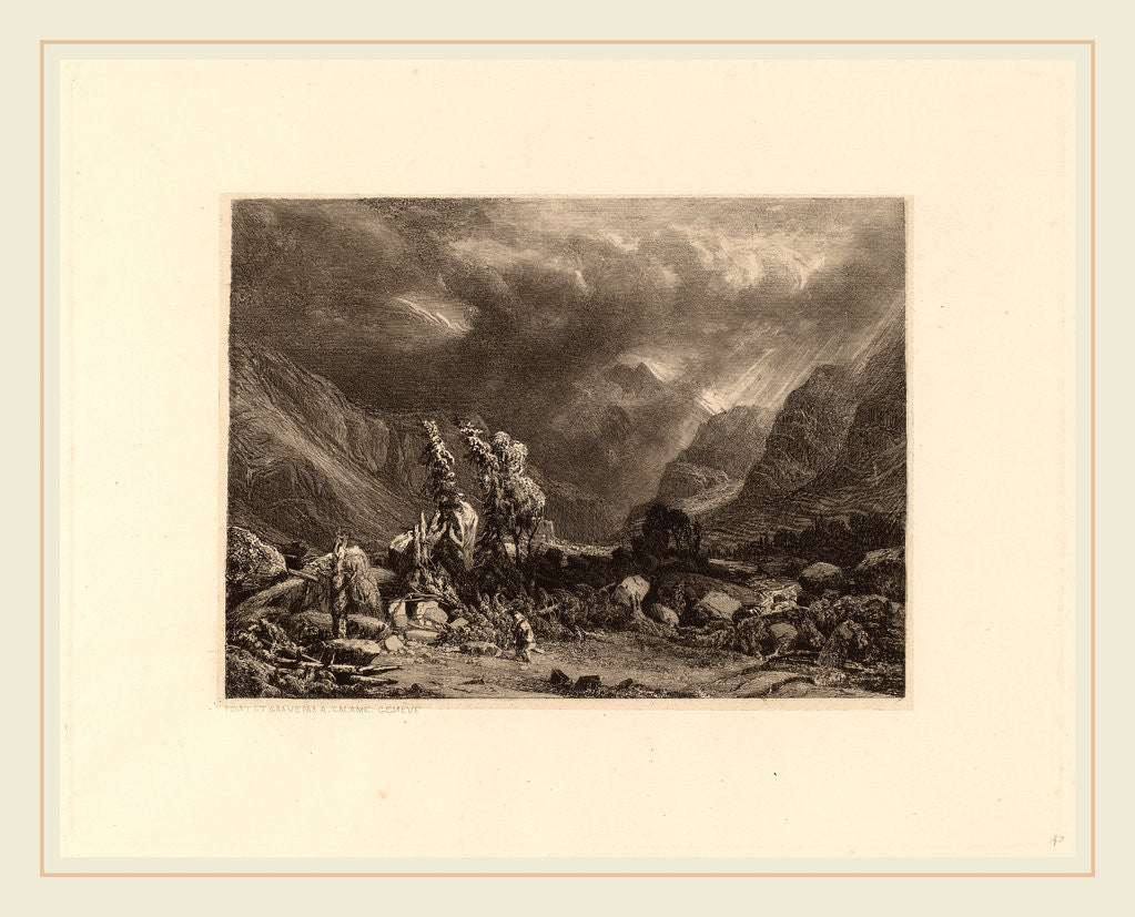 Detail of Storm in the Mountains, Swiss by Alexandre Calame