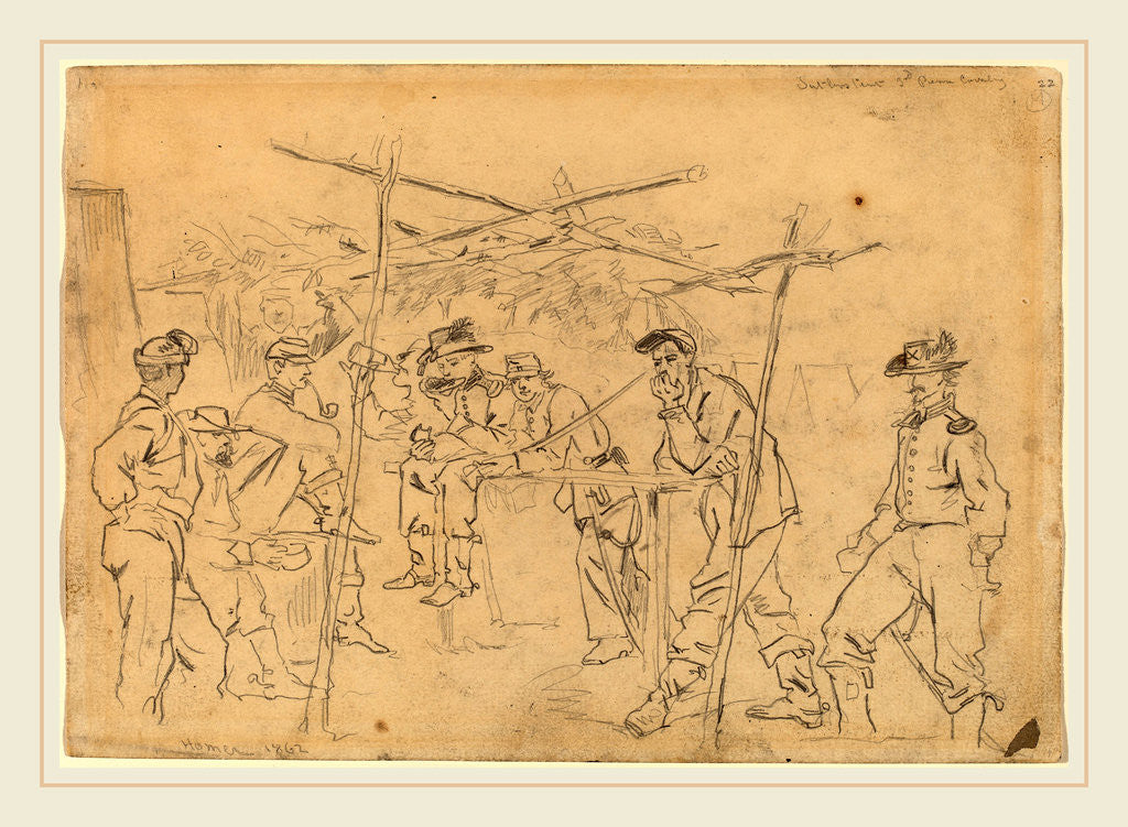 Detail of Sutler's Tent: 3rd Pennsylvania Cavalry recto by Winslow Homer