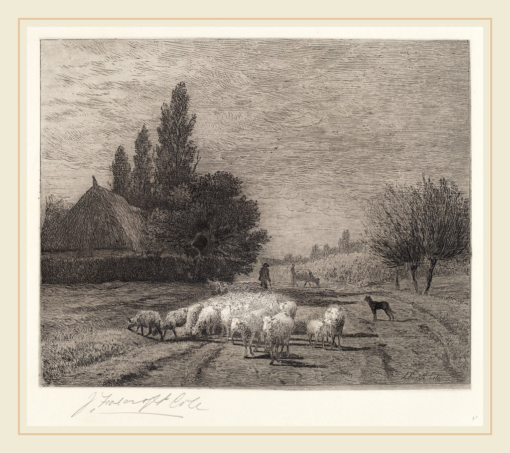 Detail of Village Street in France With a Flock of Sheep by Joseph Foxcroft Cole