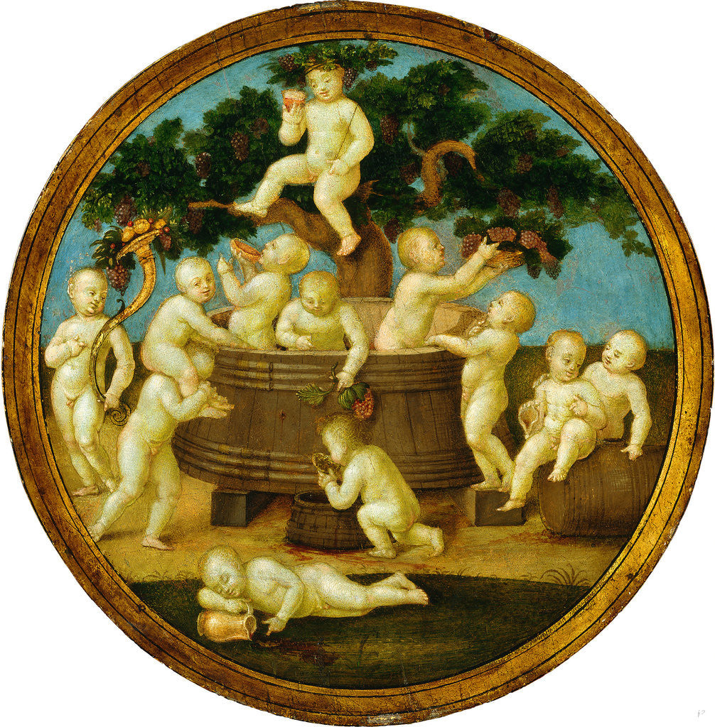 Detail of Putti with a Wine Press, c. 1500 by Follower of Raphael