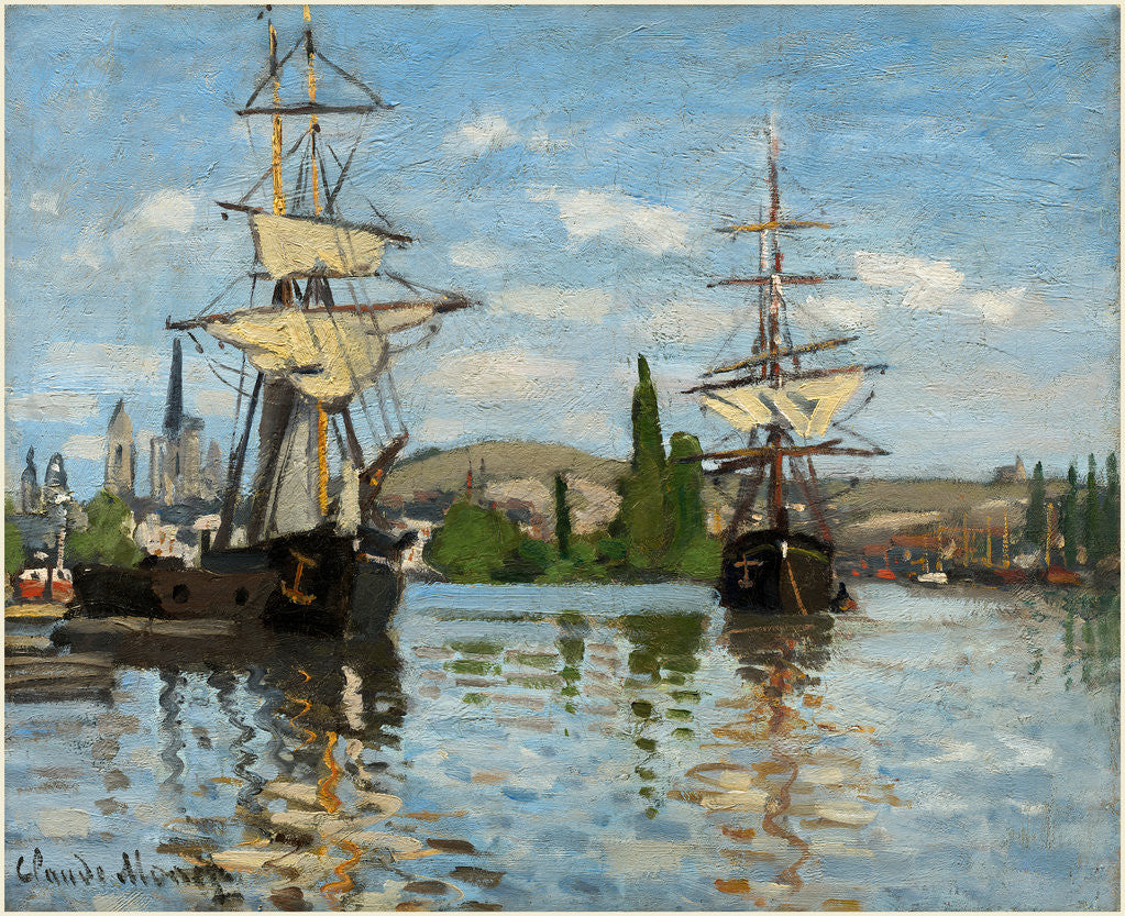 Detail of Ships Riding on the Seine at Rouen by Claude Monet