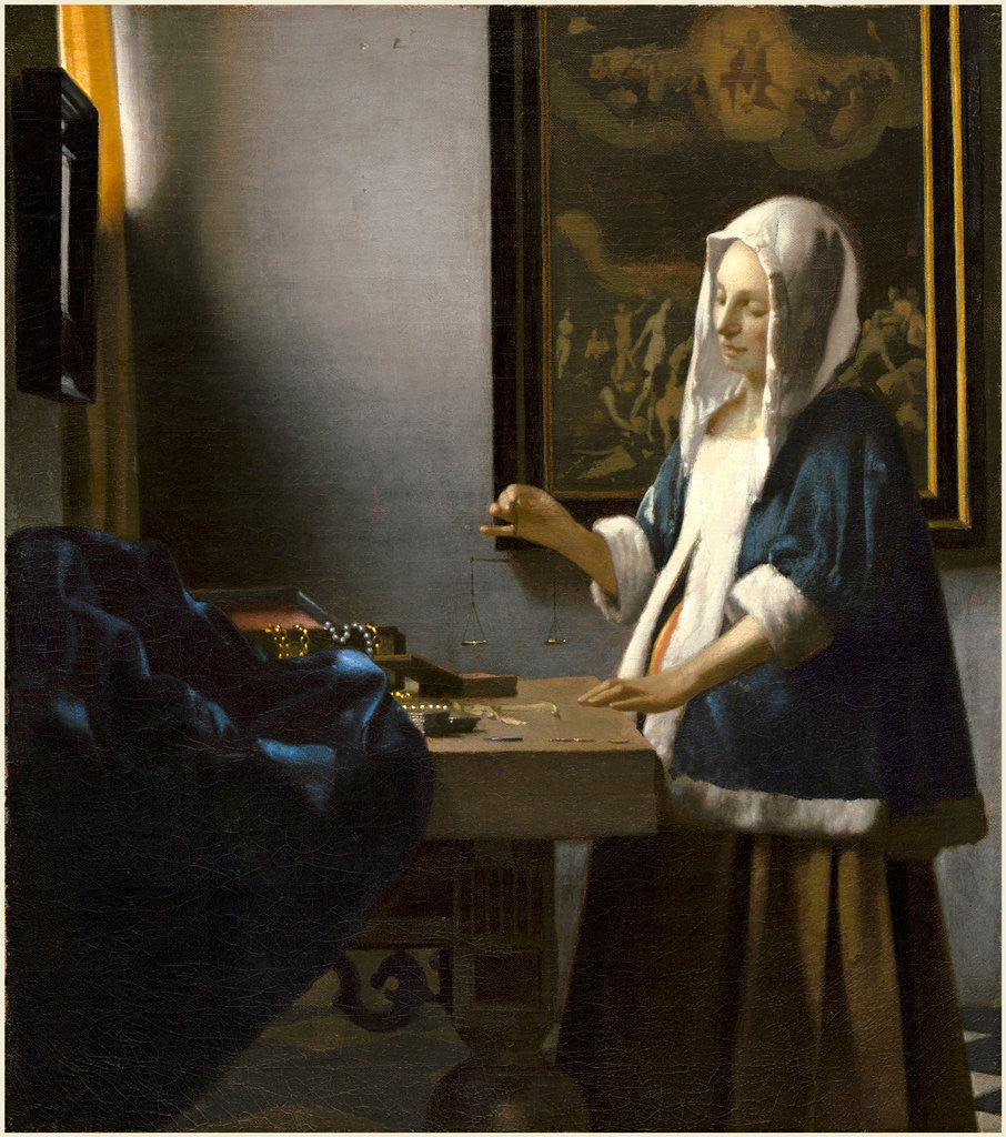 Detail of Dutch, Woman Holding a Balance, c. 1664 by Johannes Vermeer
