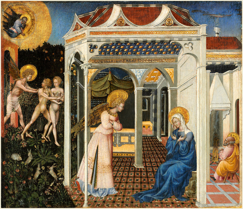 Detail of Italian, The Annunciation and Expulsion from Paradise, c. 1435 by Giovanni di Paolo