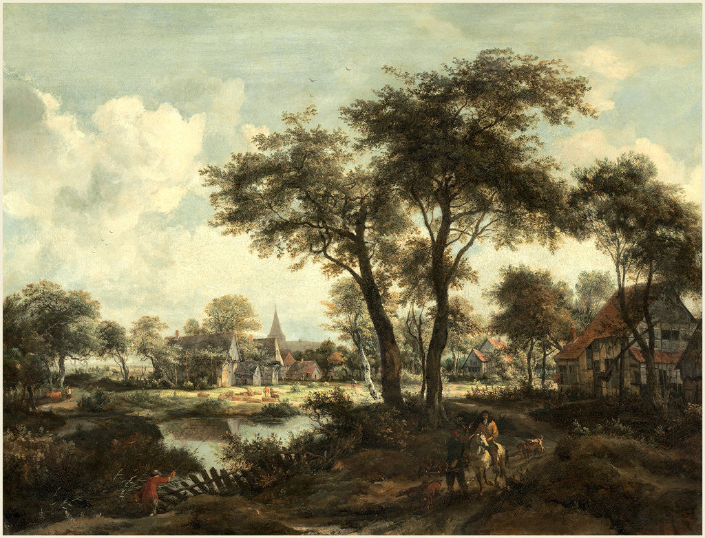 Detail of Dutch, Village near a Pool, c. 1670 by Meindert Hobbema