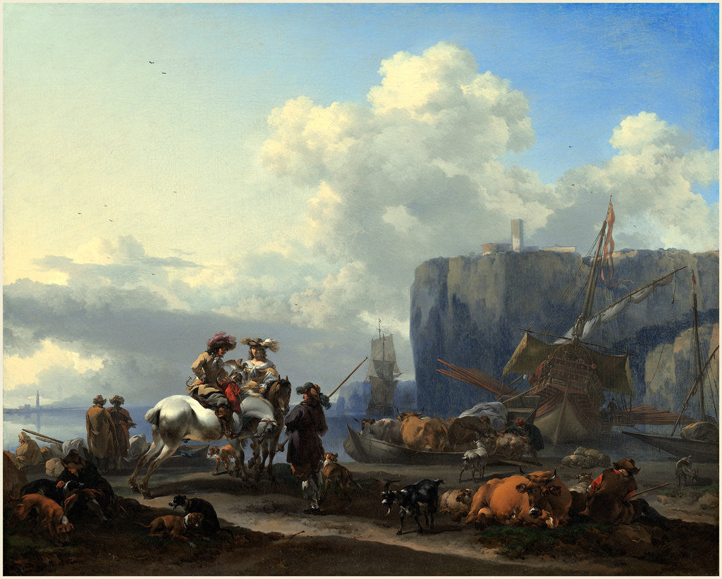 Detail of Dutch, View of an Italian Port, early 1660s by Nicolaes Pietersz Berchem