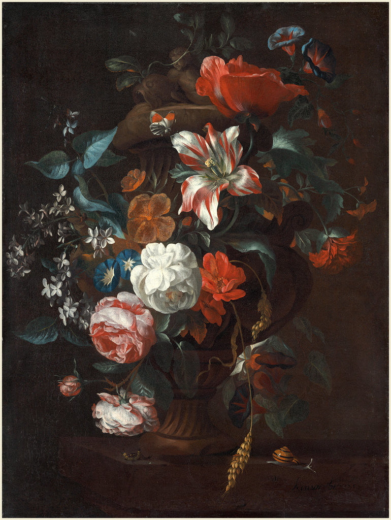 Detail of Dutch, Flowers in a Vase, c. 1700 by Philip van Kouwenbergh