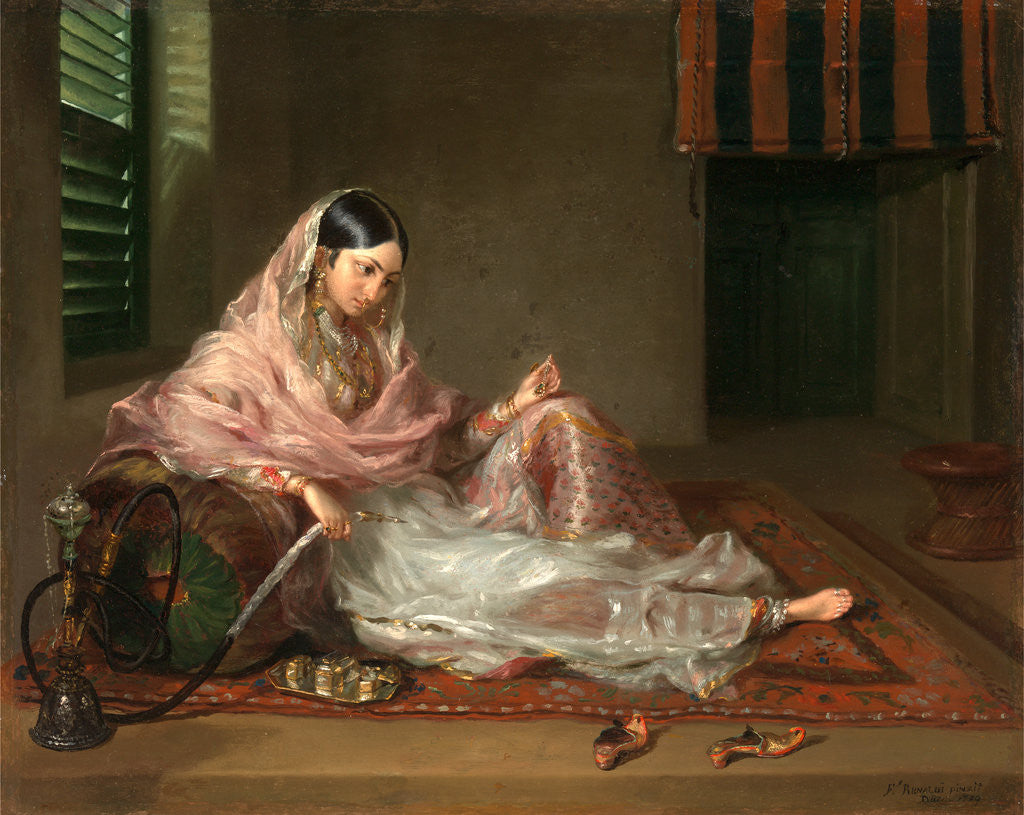 Detail of Muslim Lady Reclining An Indian Girl with a Hookah, by Francesco Renaldi