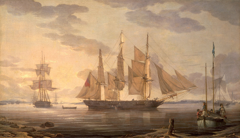 Detail of Ships in harbor by Robert Salmon