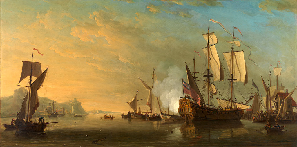 Detail of Shipping off Dover Shipping off an Imaginary View of Dover, by Samuel Scott