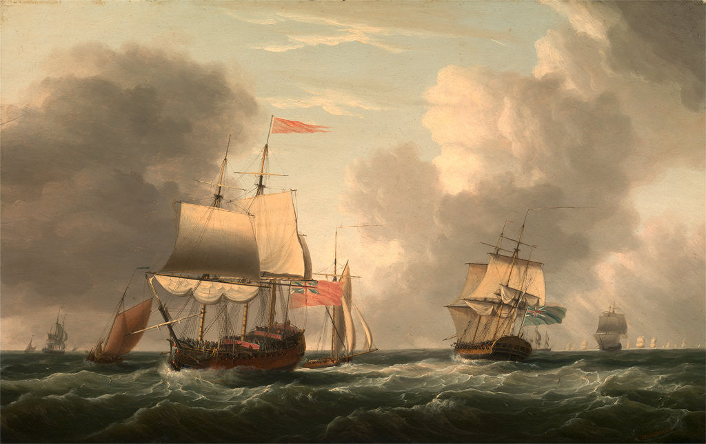 Detail of An English Two-Decker Lying Hove to, with Other Ships and Vessels in a Fresh Breeze by Dominic Serres