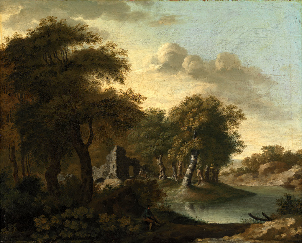 Detail of A View Near Arundel, Sussex, with Ruins by Water by George Smith