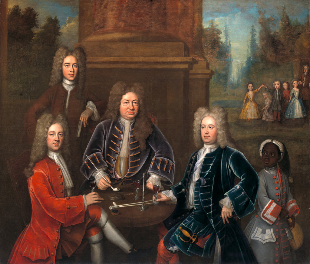 Detail of Elihu Yale, the 2nd Duke of Devonshire, Lord James Cavendish, Mr. Tunstal, and a Page by Anonymous