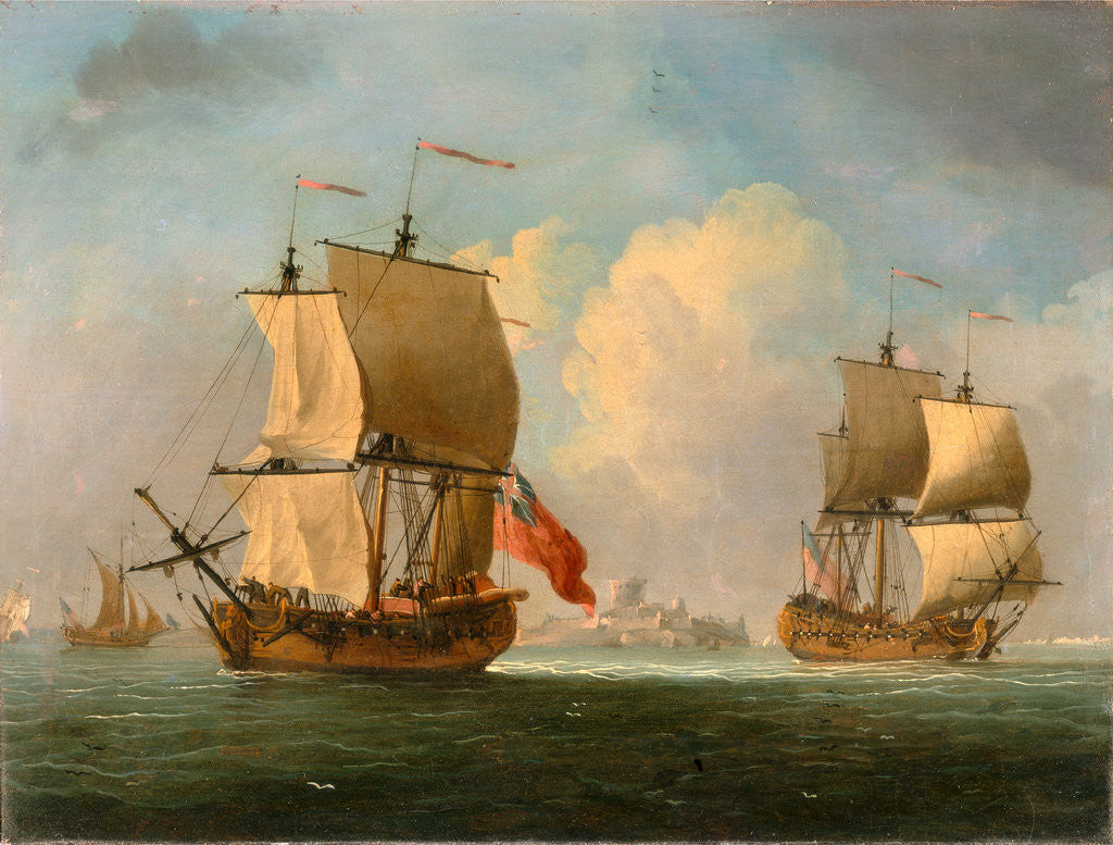Detail of An English Sloop and a Frigate in a Light Breeze by Francis Swaine