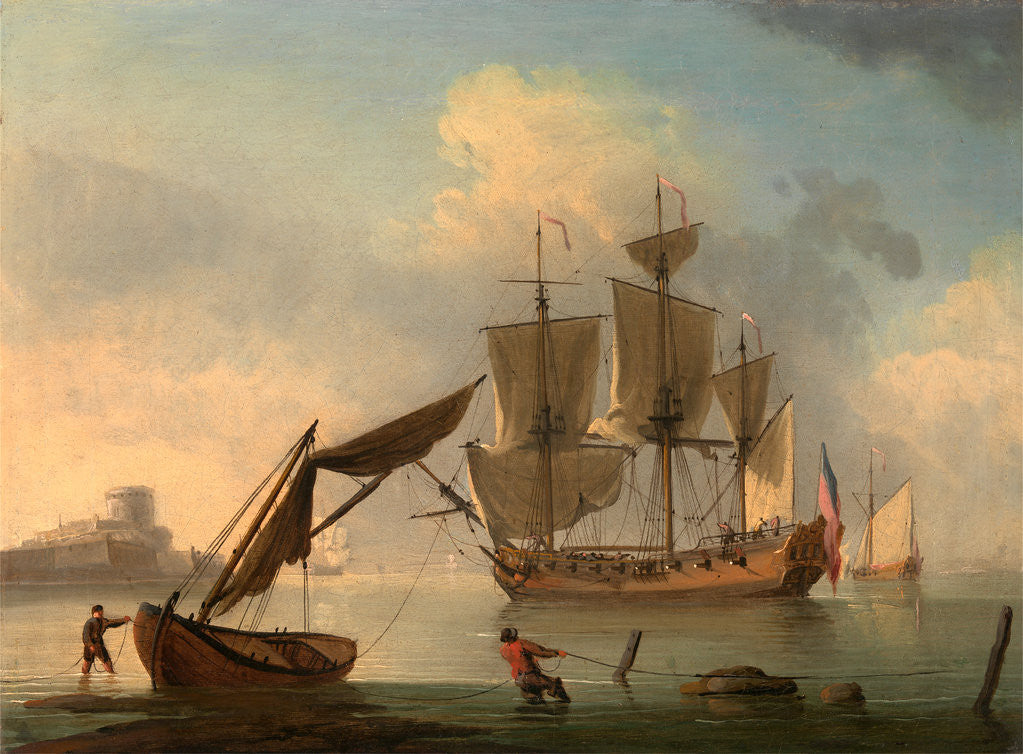 Detail of An English Sloop Becalmed near the Shore by Francis Swaine